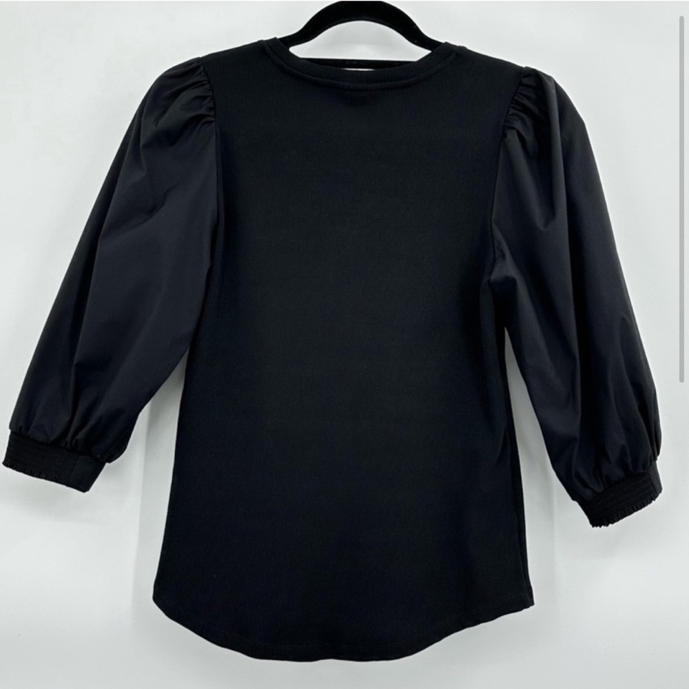Chico's Black Ribbed Knit V Neck Blouse Small - Picture 2 of 9